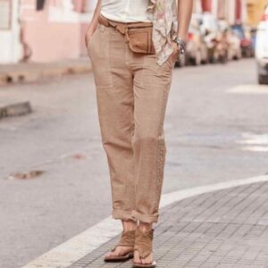 Sundance -198‎ Organia Lace Khaki linen blend lace side panel women’s pants 6